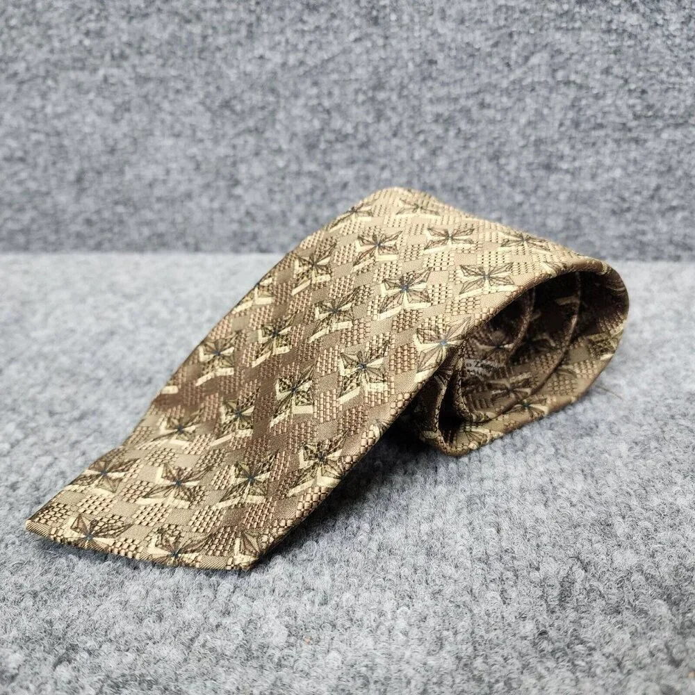 Ermenegildo Zegna Italy Silk Tie‎ Woven Silk Necktie Luxury Brown Gold $395